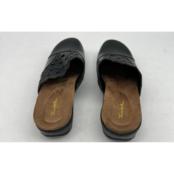 Thom McAn Women's Leather Cut-Out Comfort Wedge Clogs Size 8.5 Black Casual - Picture 6 of 8
